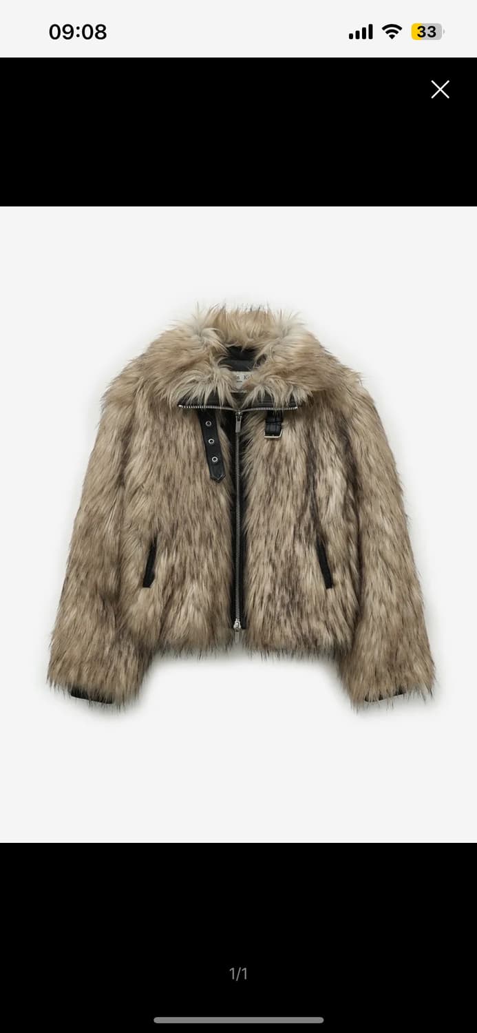 마뗑킴 넥버클 크롭 퍼자켓 베이지 상품이미지1