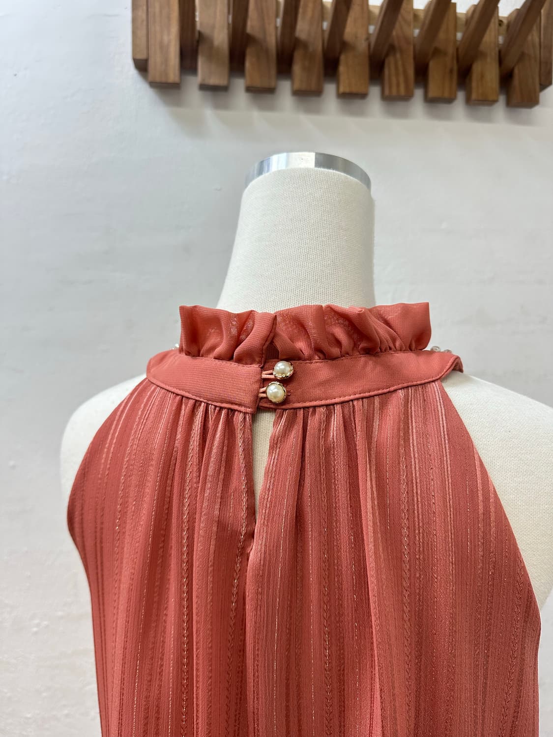 일본빈티지 Axes Femme엑시즈팜진주비즈 홀터넥 쉬폰블라우스 원피스 상품이미지5