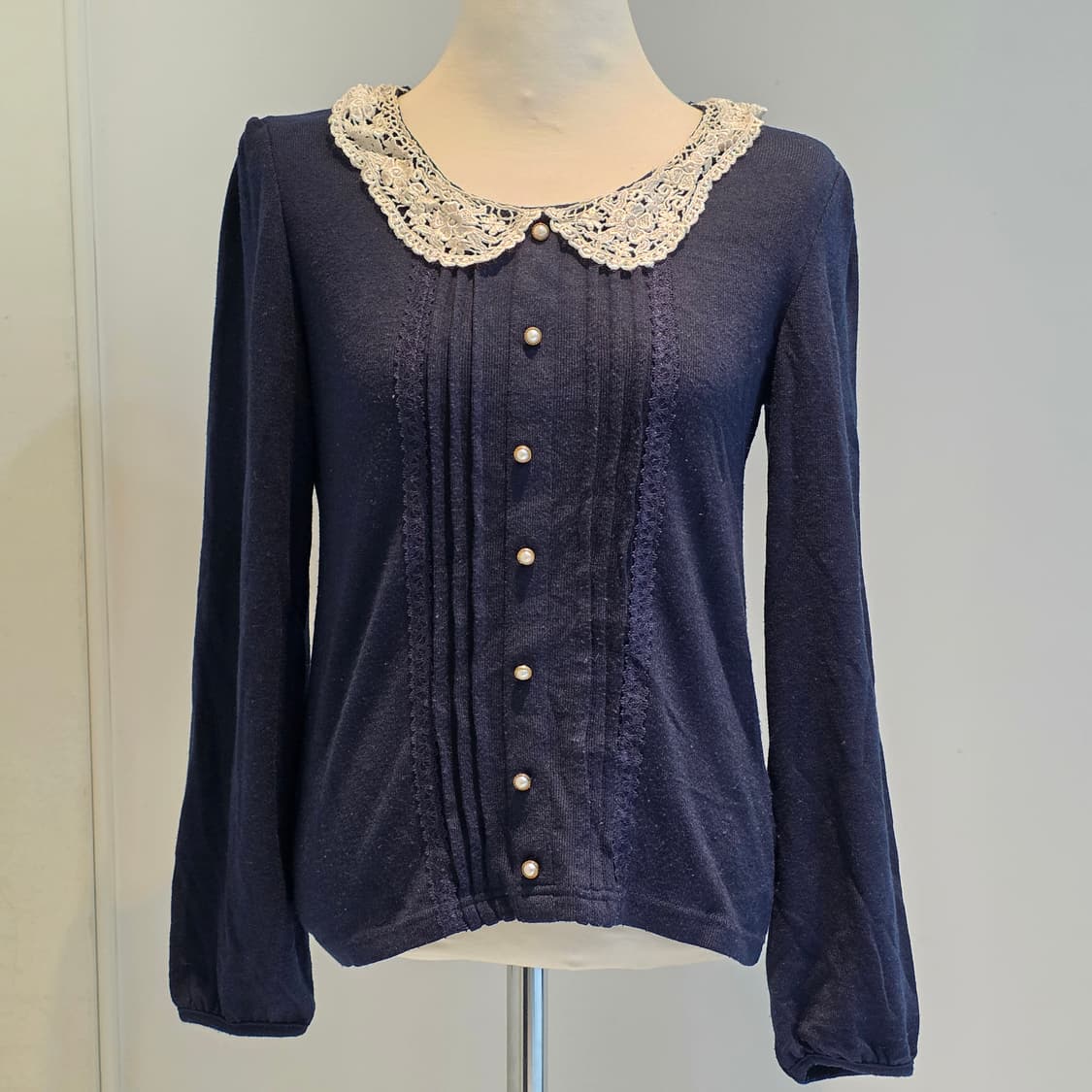 공겜여주st모리걸 레이스 네이비 로걀 블라우스 상품이미지1