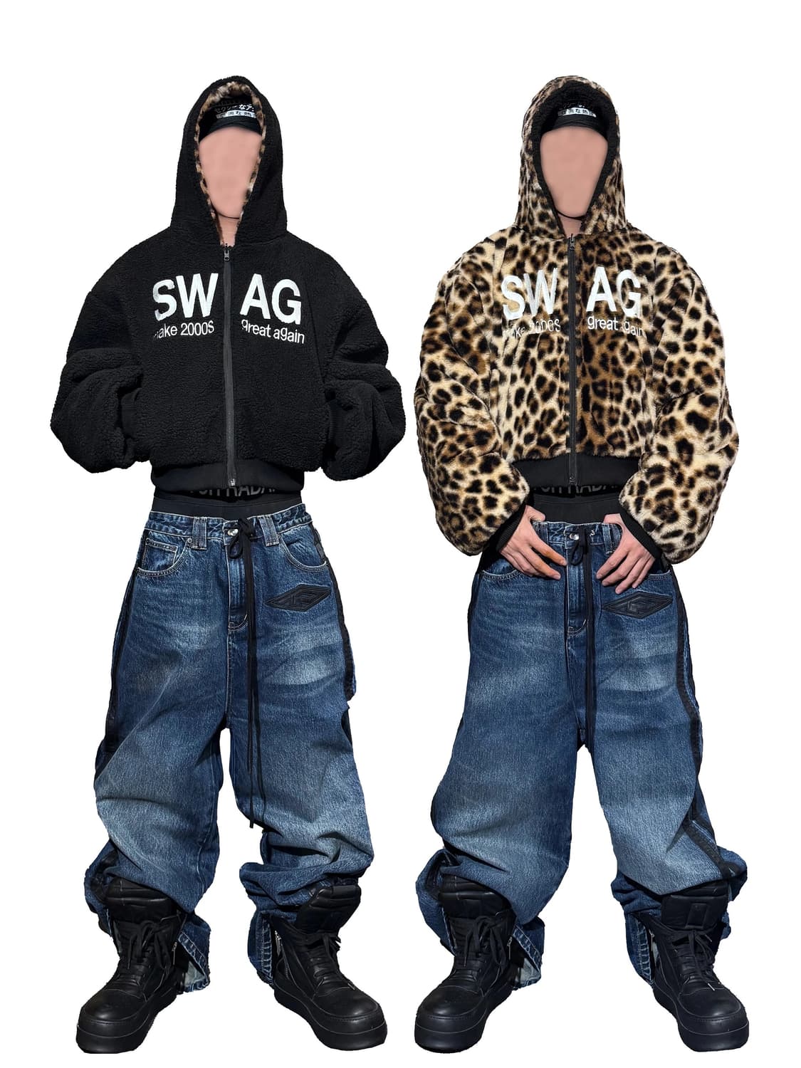 Reversible Leopard Fur & Black Fleece Ho 상품이미지1