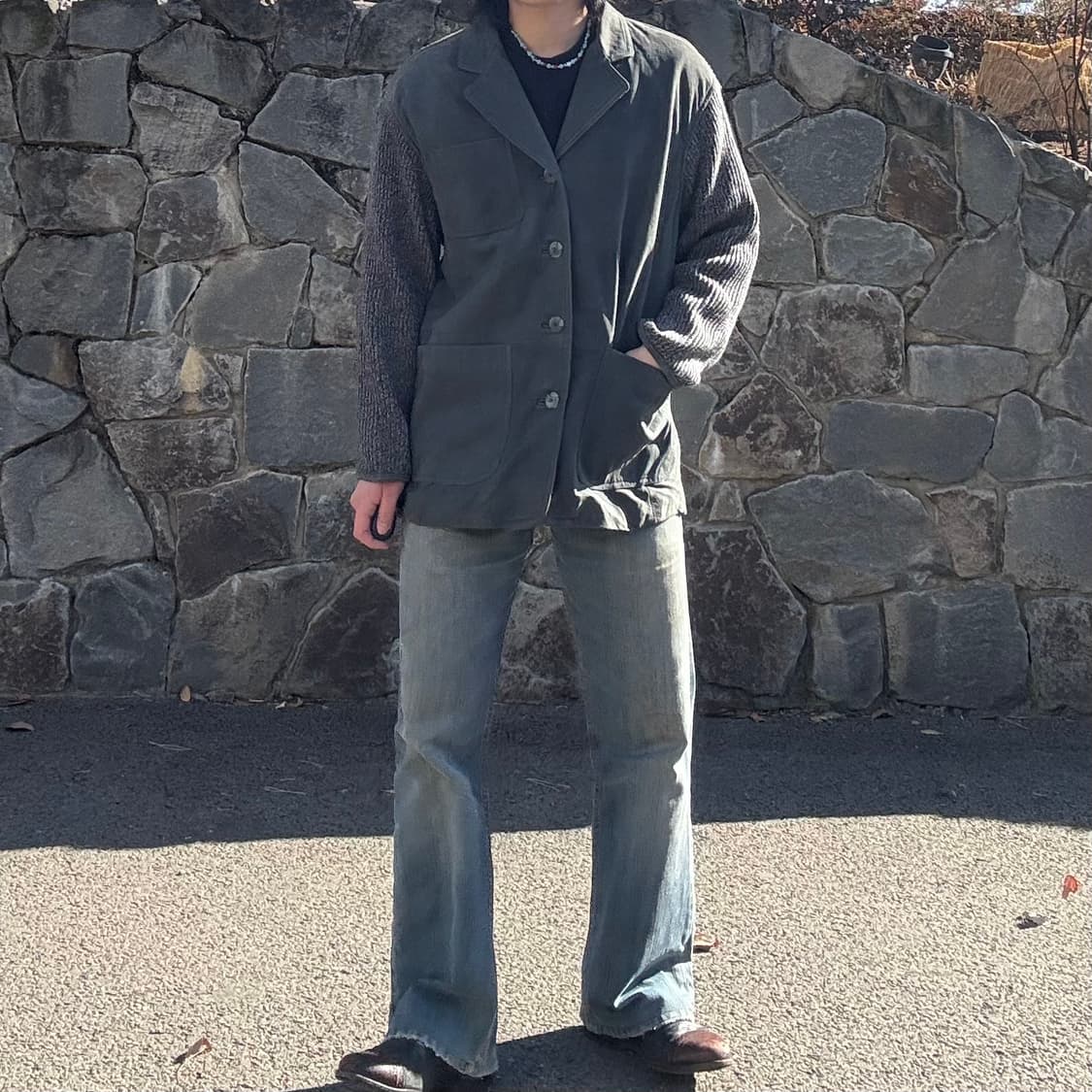 Grass Roots 레더 × 니트 하이브리드 자켓 상품이미지2