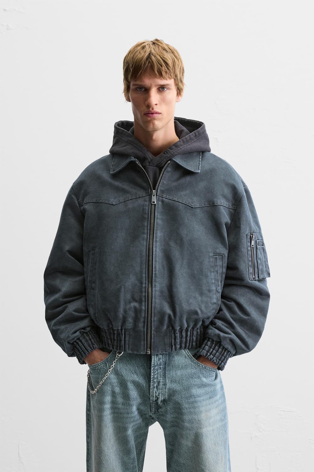 ZARA 자라 워시드 크롭 스웨이드 이펙트 봄버자켓 상품이미지4
