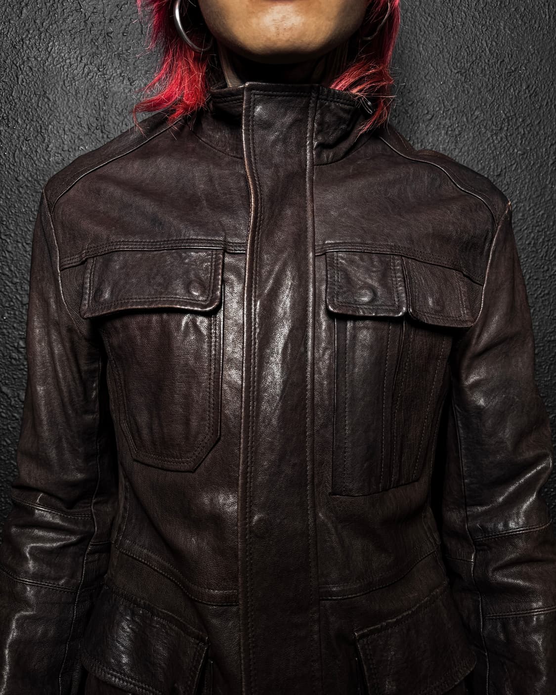 Brown Multi Pocket Leather Jacket 상품이미지3