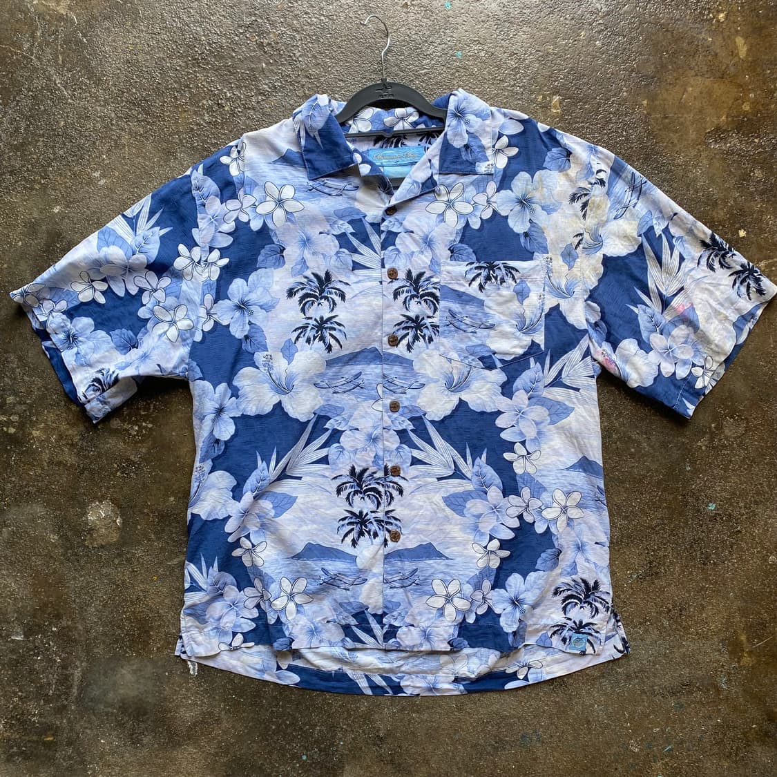 빈티지 하와이안 셔츠 블루 플라워 상품이미지1