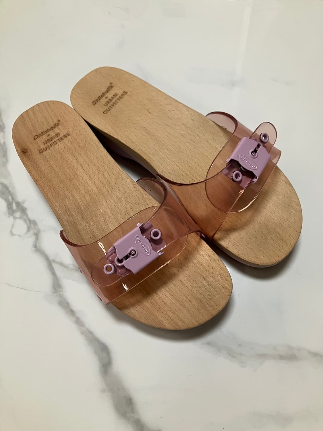 Y2K 2000s 닥터숄X얼반아웃피터스 우든힐 슬라이드 투명 샌들 빈티지 상품이미지3