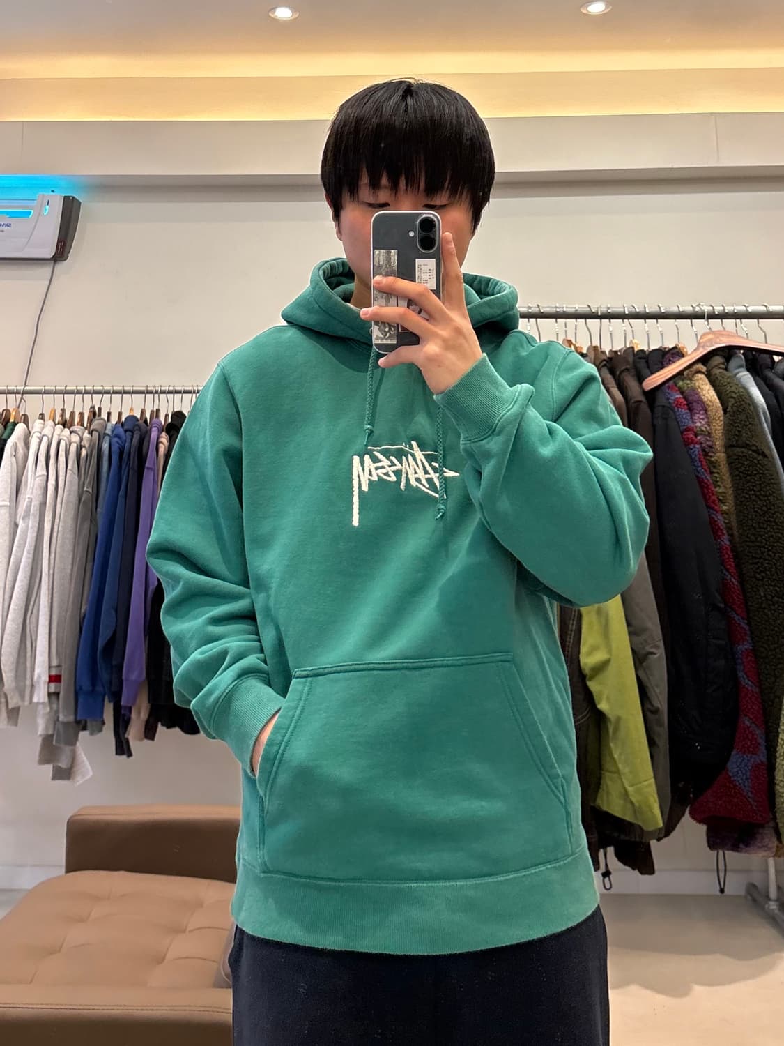 스투시 스탁 자수로고 후드 그린 상품이미지7