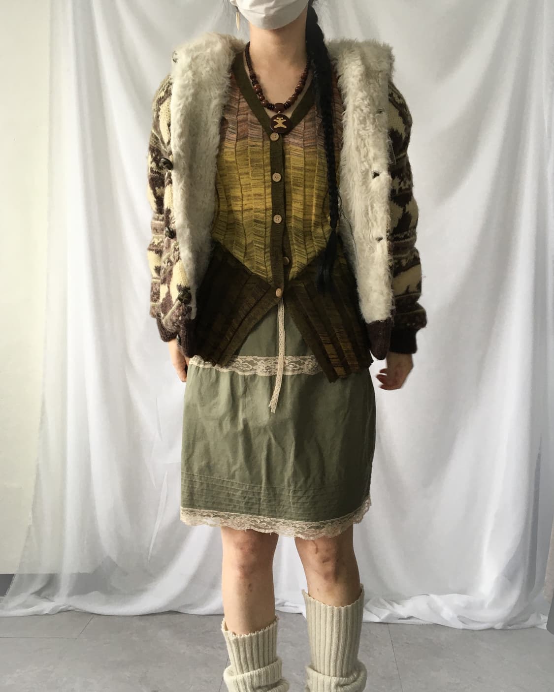 Bear pattern hood cowichan jacket 상품이미지8