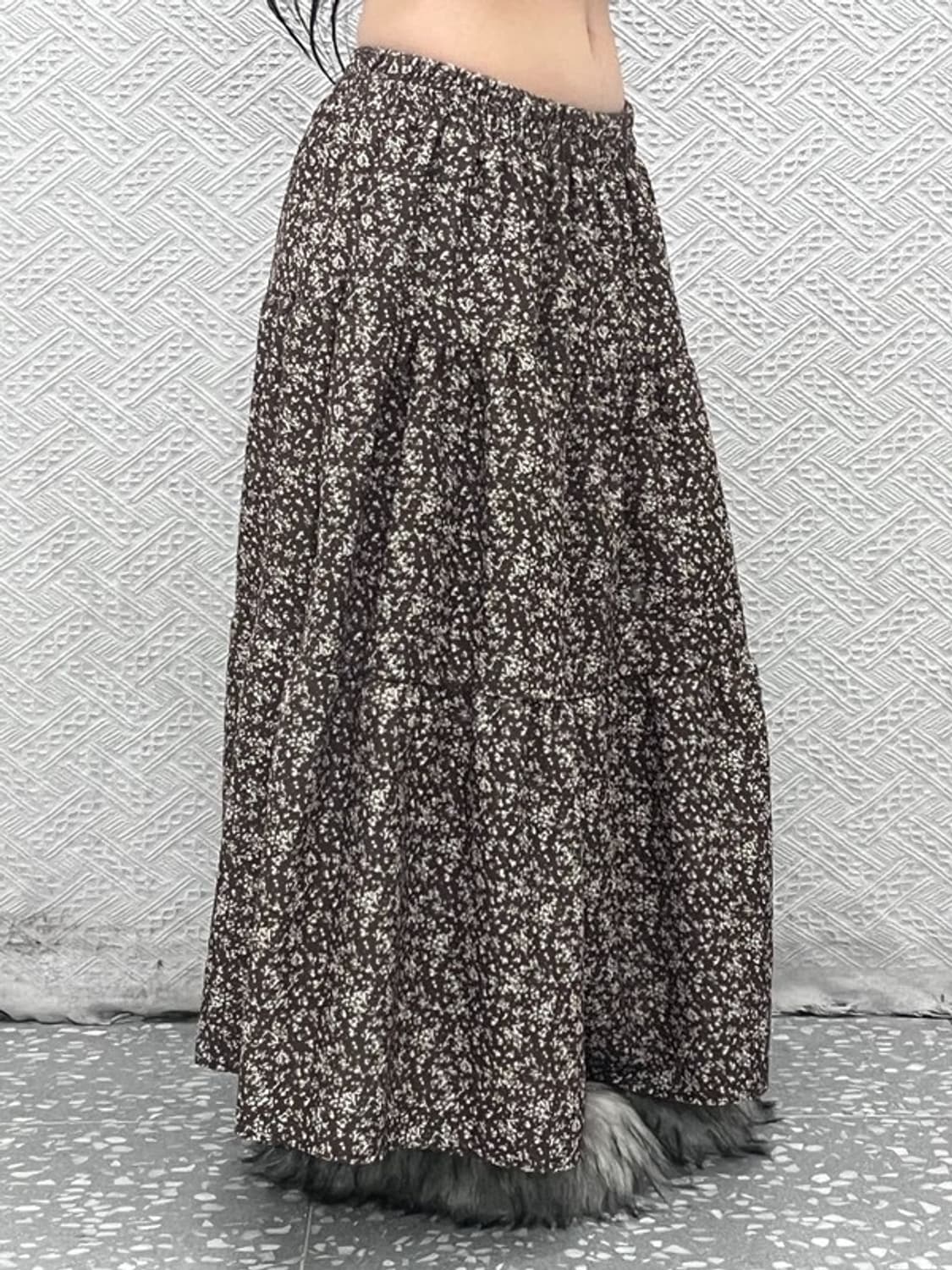 빈티지 밴딩 보헤미안 모리걸 잔꽃 플레어 롱스커트 24인치 C08419 상품이미지2