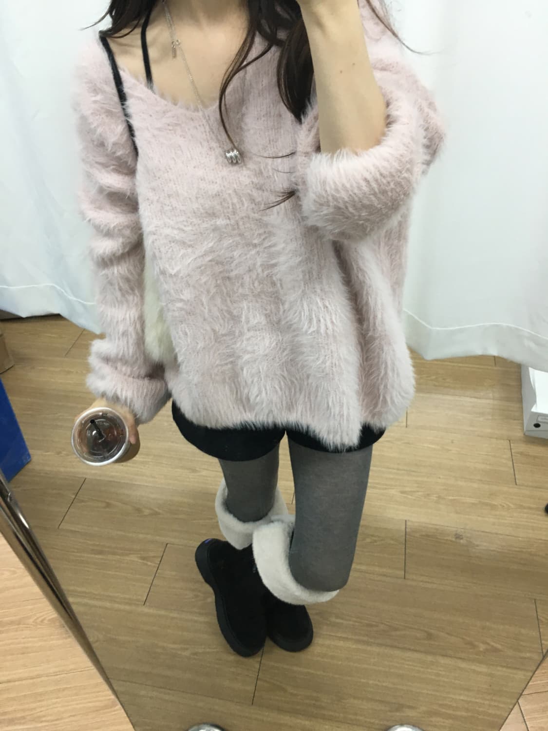 머플러 니트 세트 pink 상품이미지4