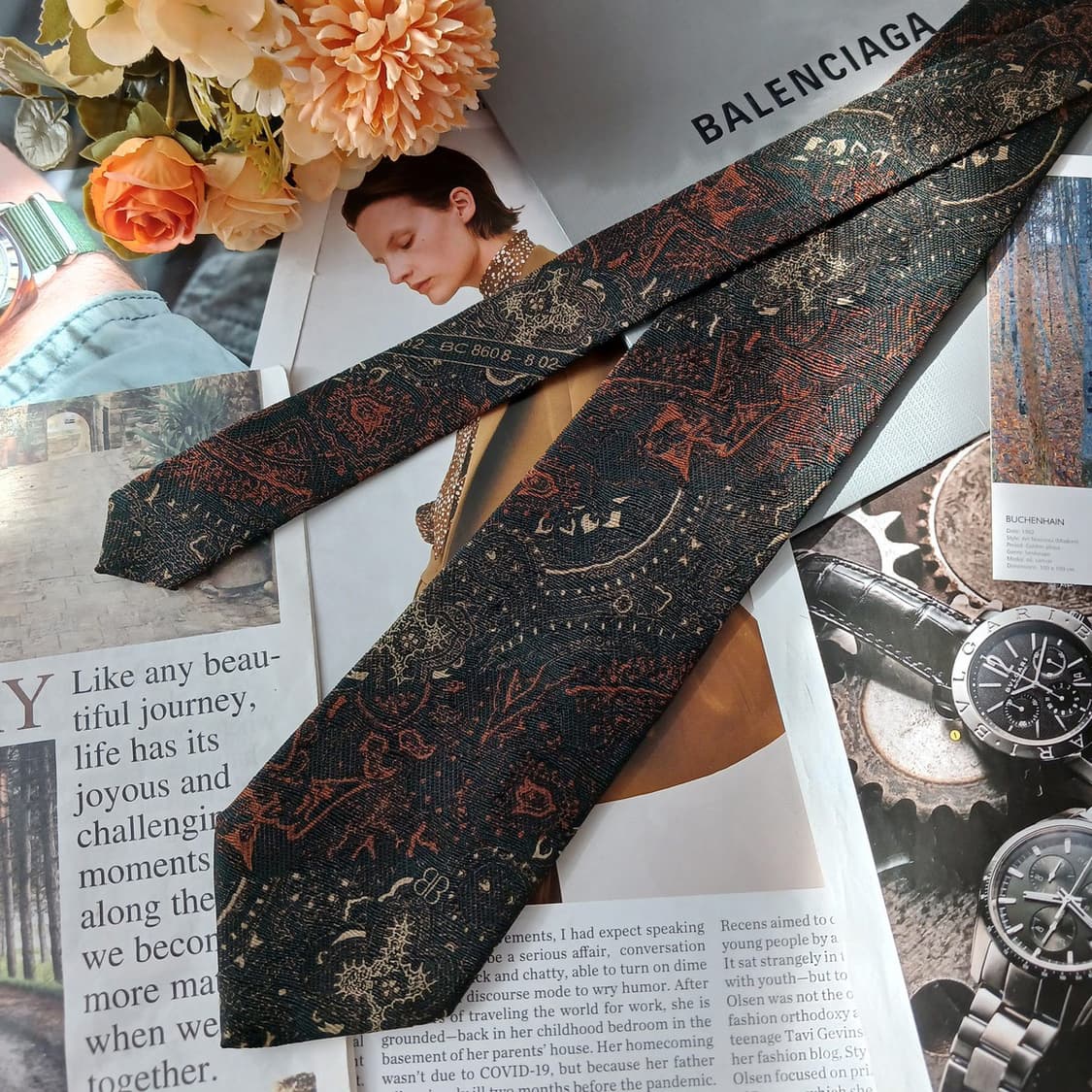 발렌시아가 실크 다크그린 페이즐리 넥타이 8.7cm A+등급 A19581 상품이미지4