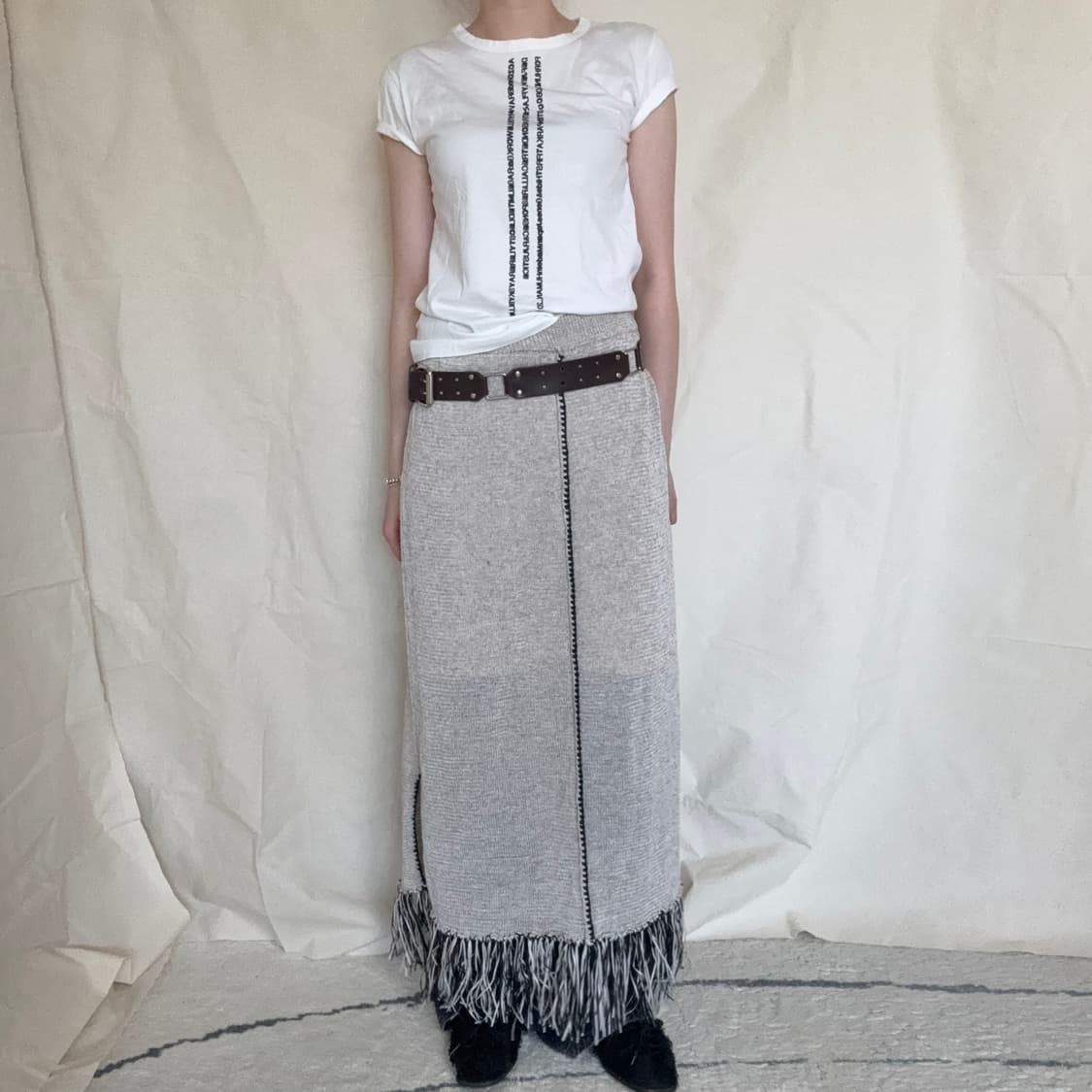 Fringe Hem Knit Midi Skirt 상품이미지3