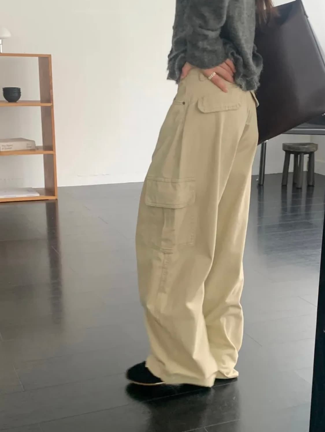 L) 유이니 mars 커브드 카고팬츠 베이지 새상품 상품이미지5