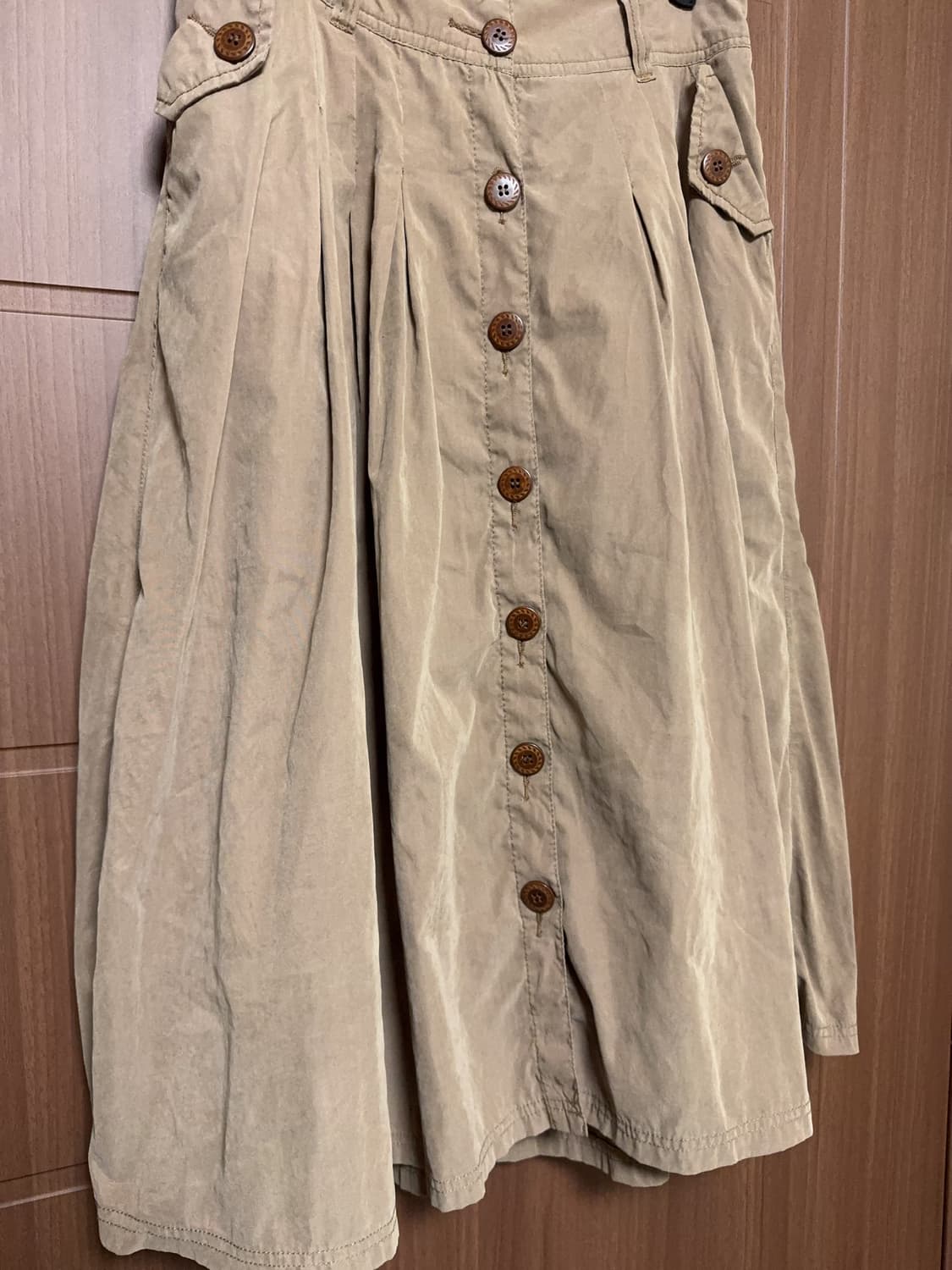 모리걸 하구미 일본 빈티지 베이지 브라운 단추 버튼 롱 스커트 상품이미지3
