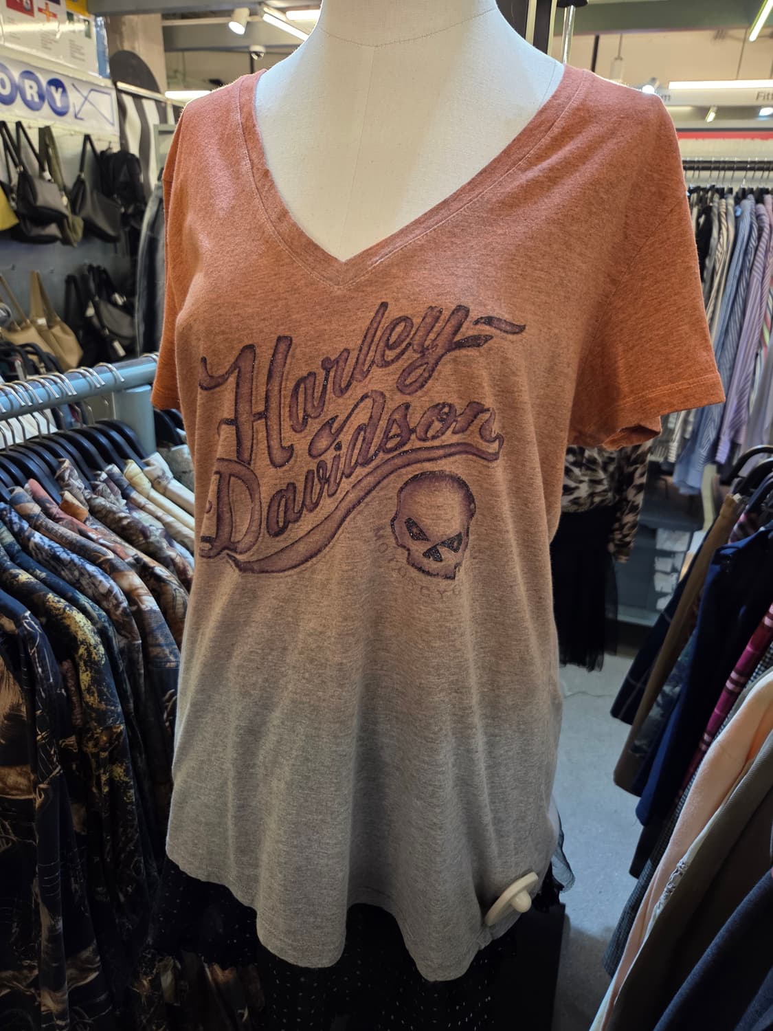 할리데이비슨 오렌지 그라데이션 스컬 반팔티 상품이미지2