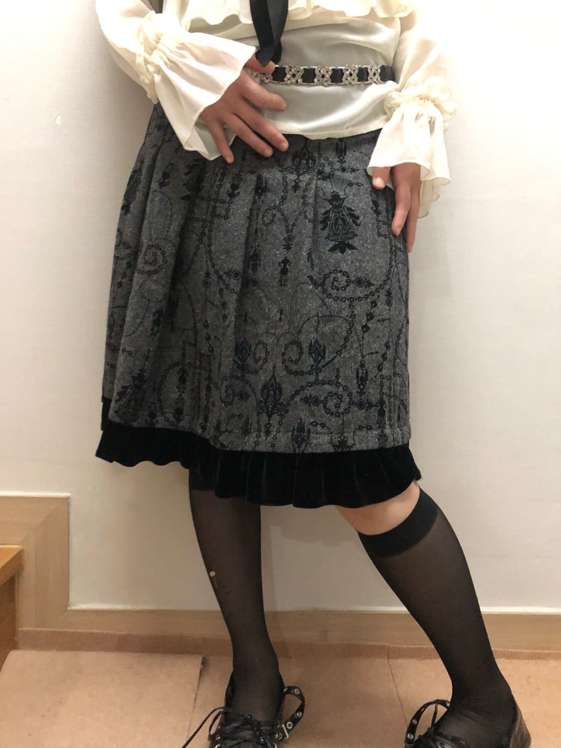 빈티지 그레이 오리엔탈 미디 스커트 상품이미지3