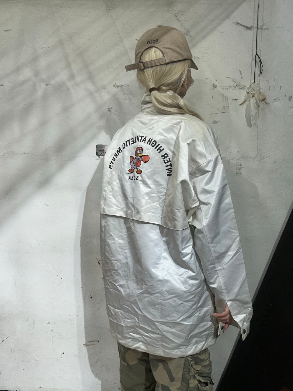 미즈노 화이트 빅 로고 프린팅 바람막이 트랙 자켓 L 상품이미지3