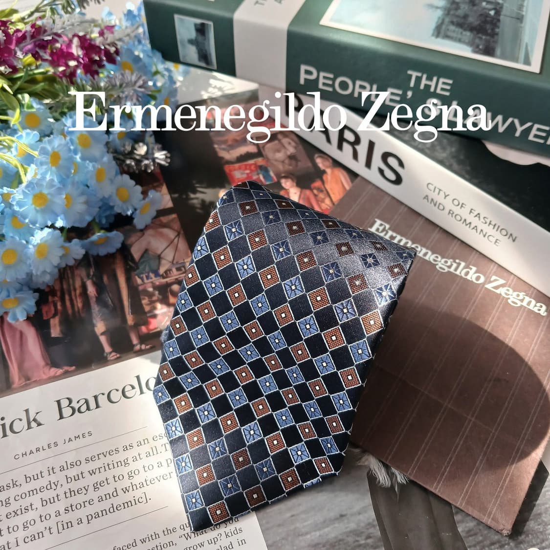 에르메네질도 제냐 기하학 자카드 넥타이 9cm S~A+등급 E896 상품이미지1