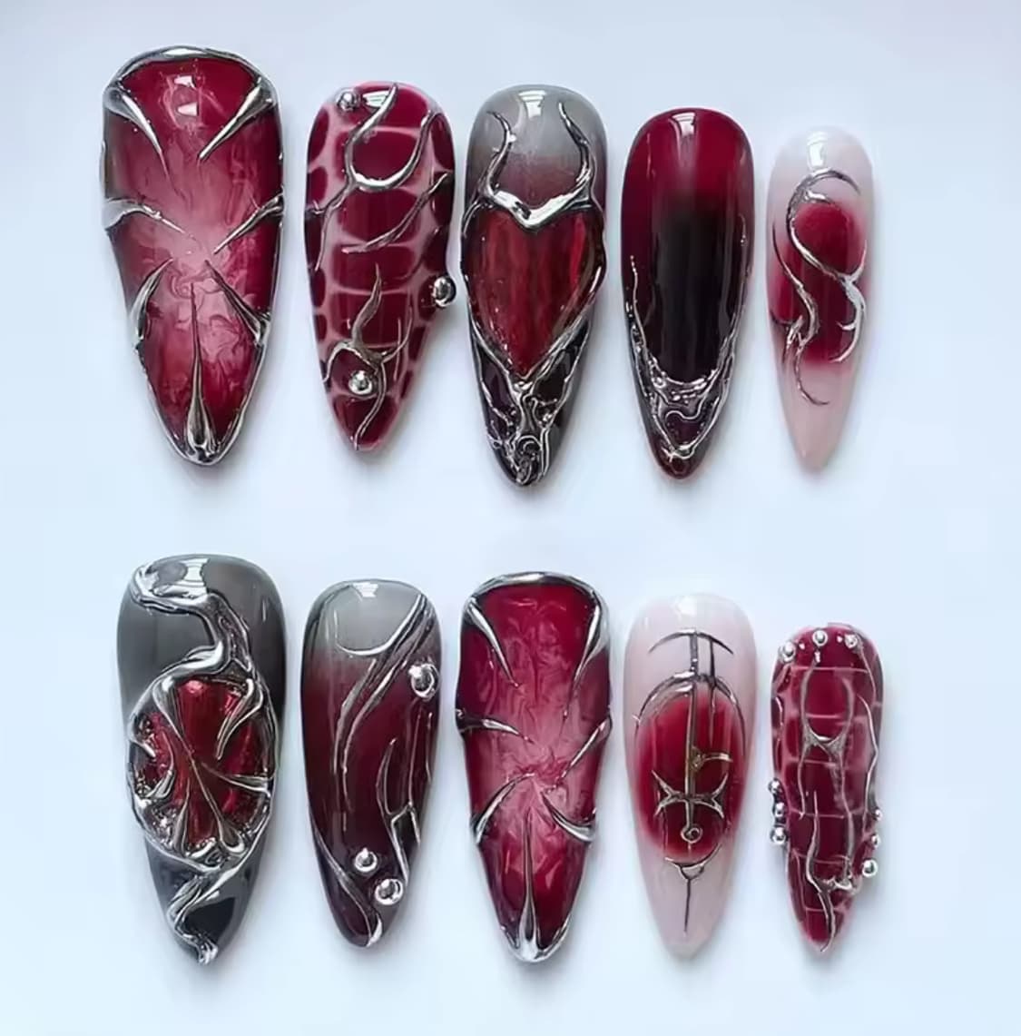 실버 레드와인 컬러 네일팁  상품이미지1