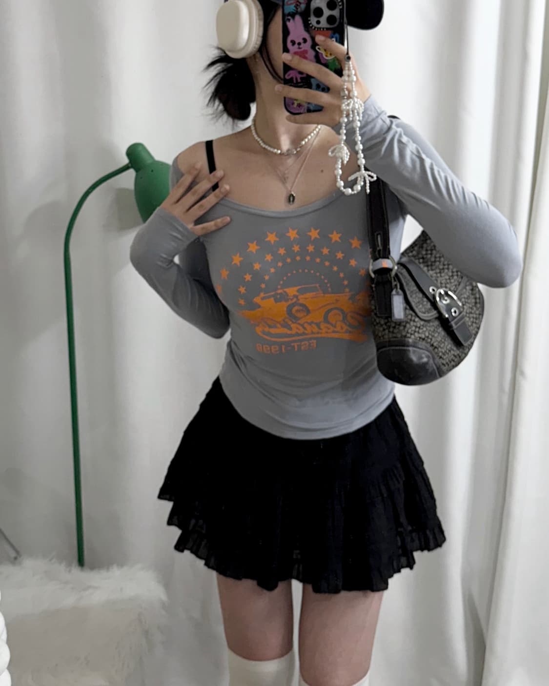 그레이 오렌지 레터링 슬림핏 롱 슬리브 티셔츠 상품이미지2