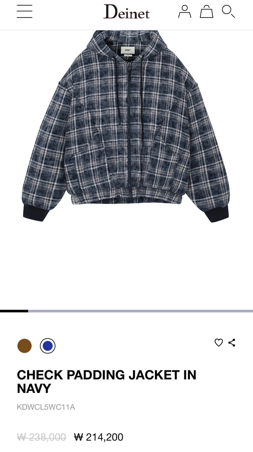 다이닛 CHECK PADDING JACKET IN NAVY 상품이미지1