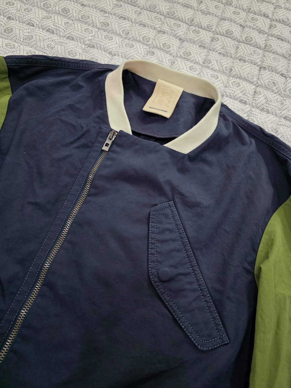 우영미 네이비/그린 배색 블루종 자켓 100 상품이미지5