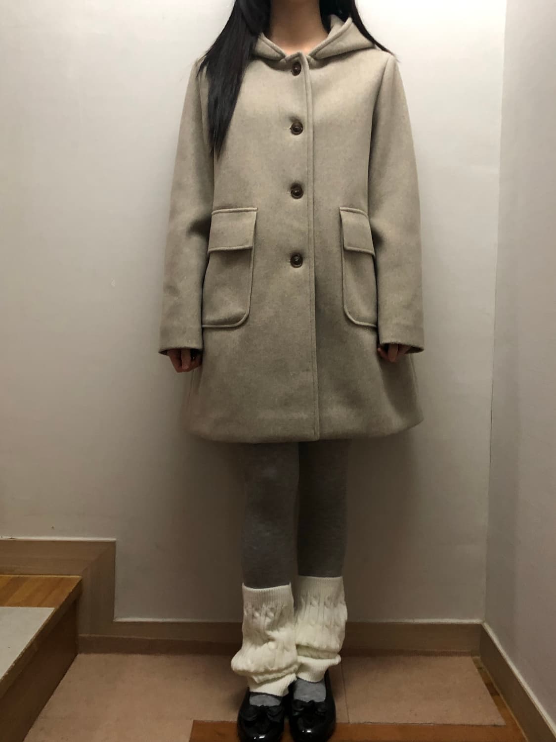 빈티지 오트밀 울 하프 코트 상품이미지5