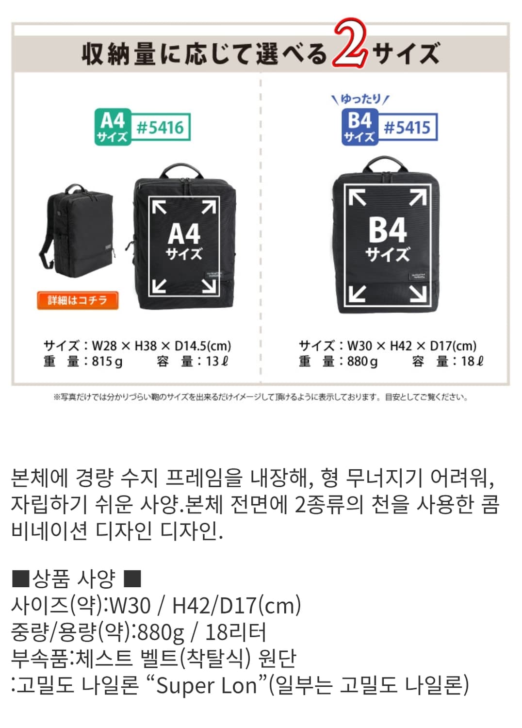 (새상품60%할인)일본 맨하탄 페세지 초경량 백팩 #5415 네이비 상품이미지8