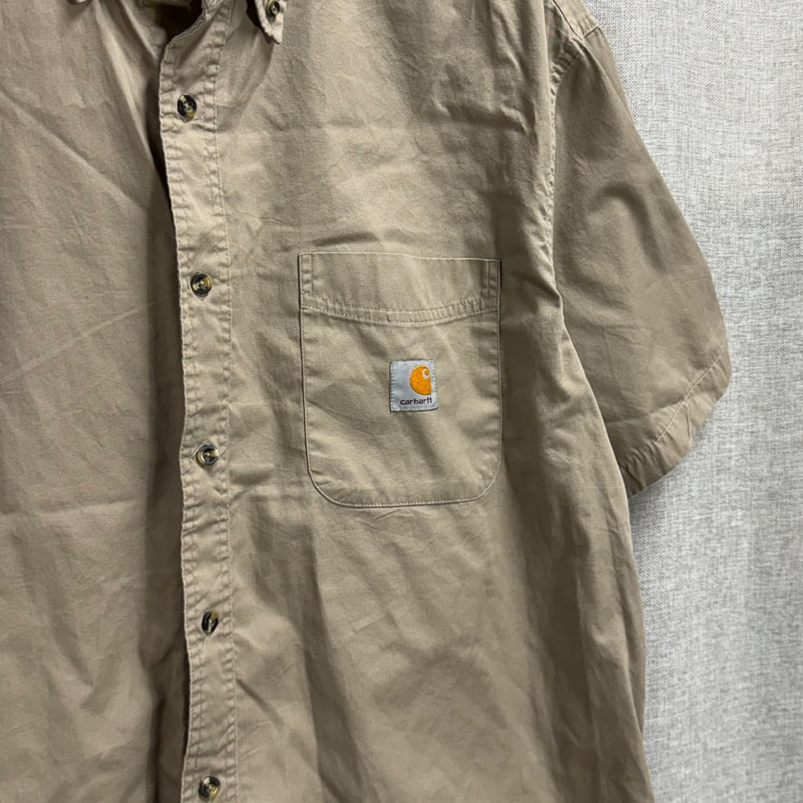 [L/오버핏] 칼하트 포켓 반팔 워크 셔츠 베이지 남방 상품이미지4