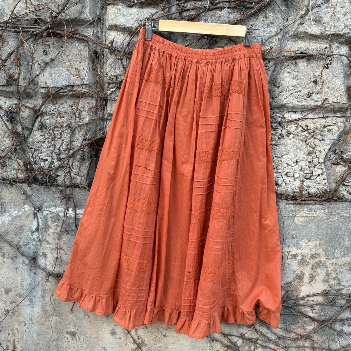 빈티지 보헤미안 모리 롱 자수 프릴 레이스 면 레이어드 스커트 치마 상품이미지2