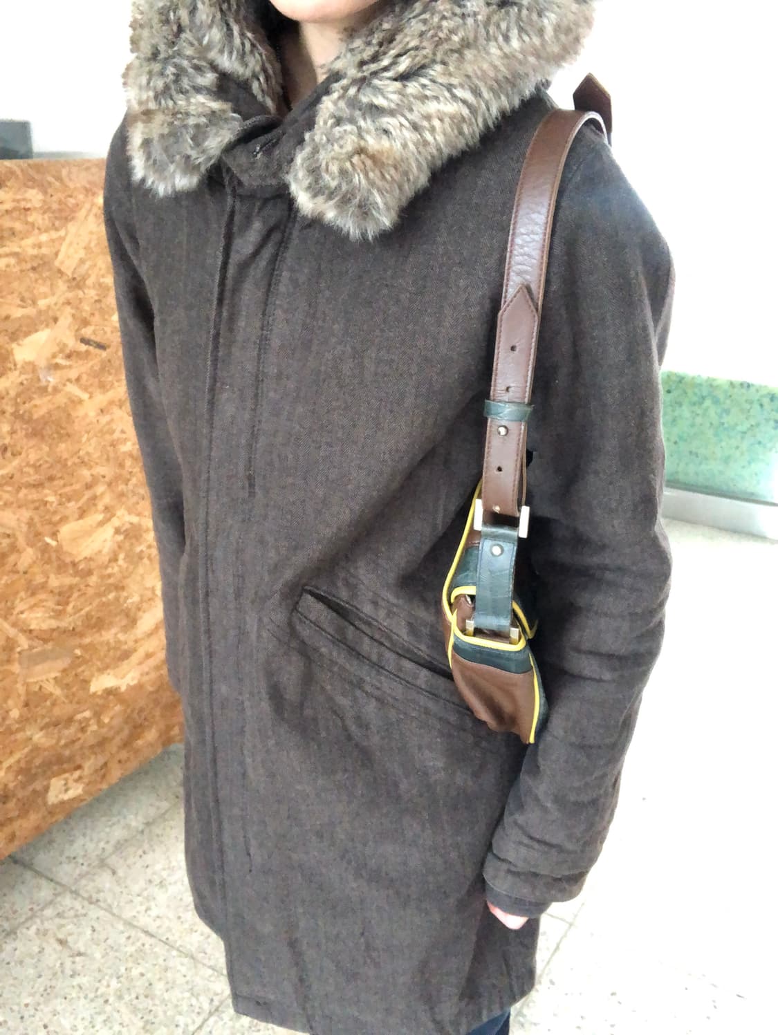 fur collar long coat / edwin 상품이미지6