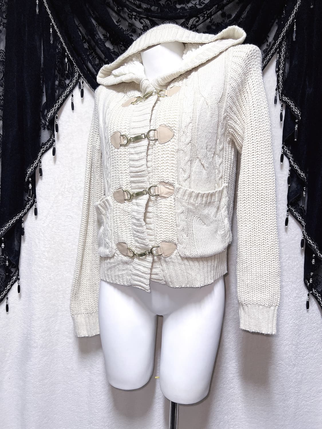 세실맥비 아이보리 뽀글이 후드 니트가디건 자켓 코트 달천 모리 라떼갸루 상품이미지3