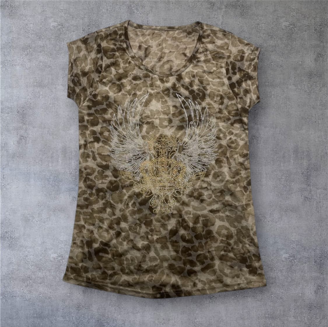 안지크 Anzich 브라운 레오파드 크라운 윙 스터드 반팔 티셔츠 85 상품이미지1