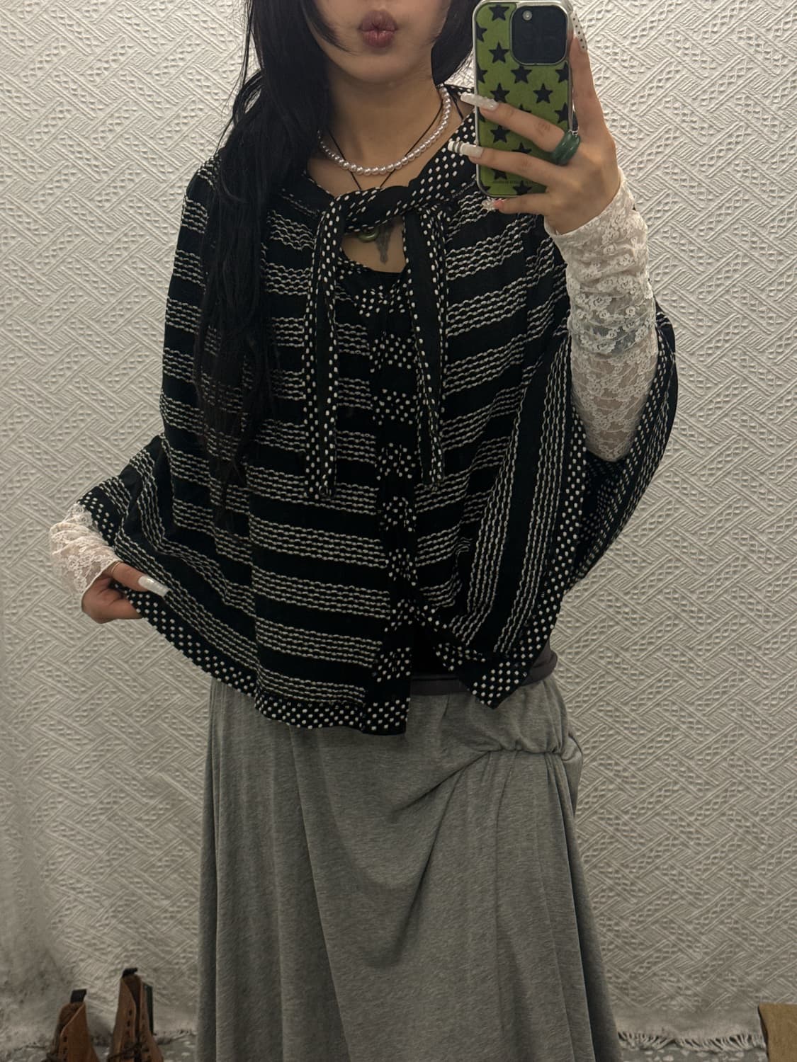 빈티지 Y2K 00's 갸루 도트 리본 시어 망토 케이프 K0086 상품이미지2