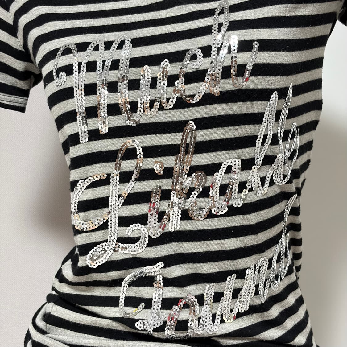 Y2k Glitter Script Striped Tee 상품이미지3