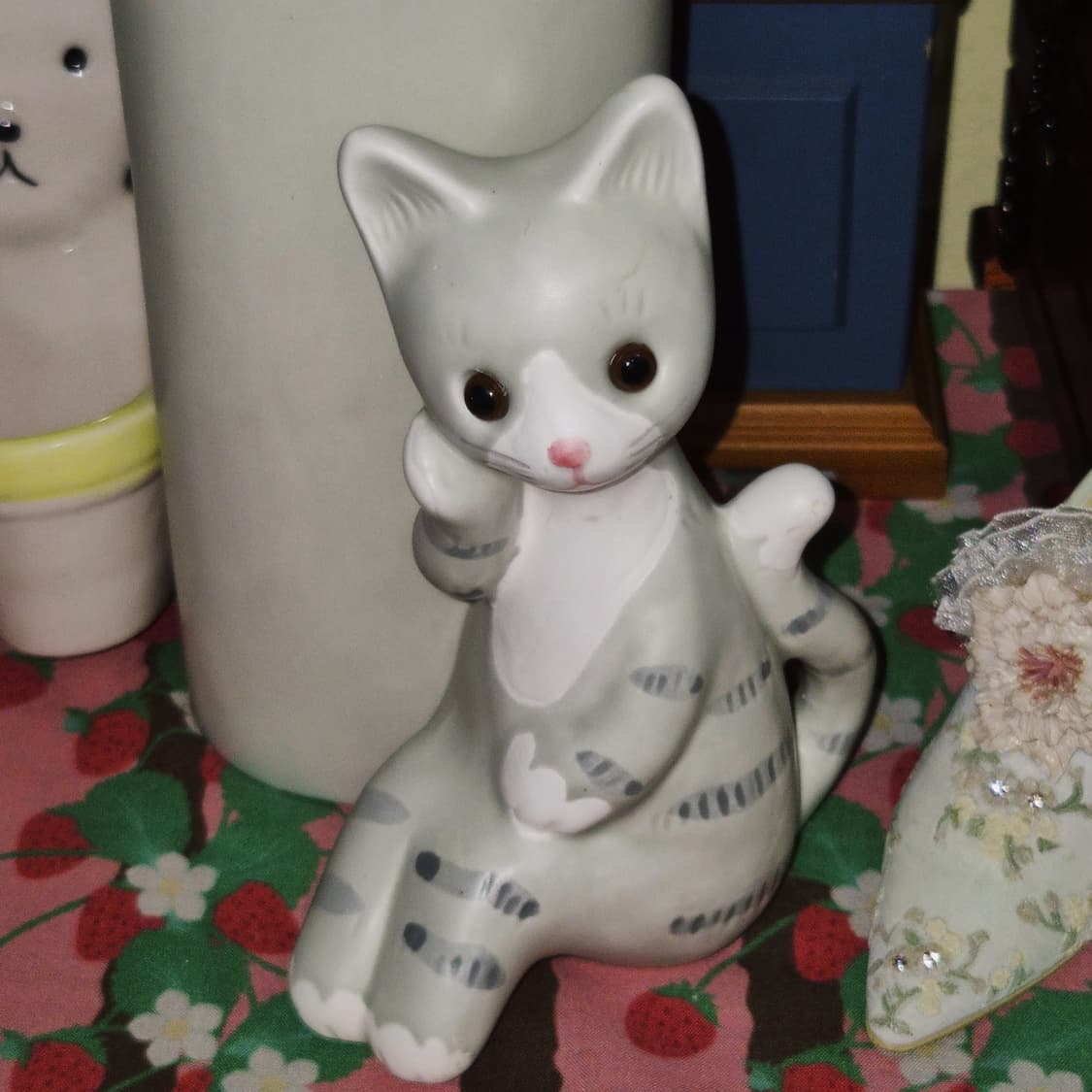 90s 일본 세토 핸드메이드 고양이 피겨린 기둥 꽃병 상품이미지7