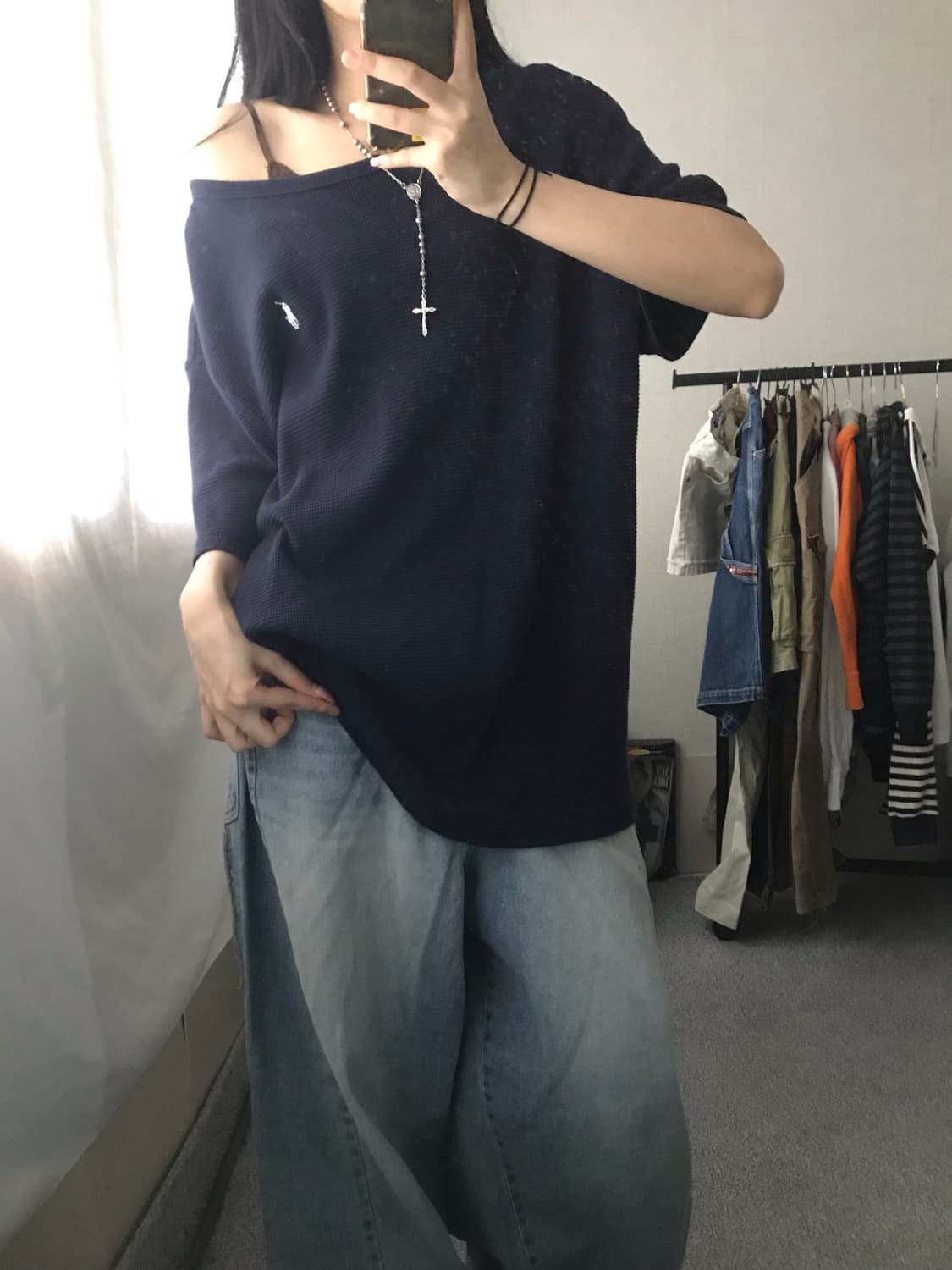 폴로 네이비 와플 반팔티셔츠 상품이미지1