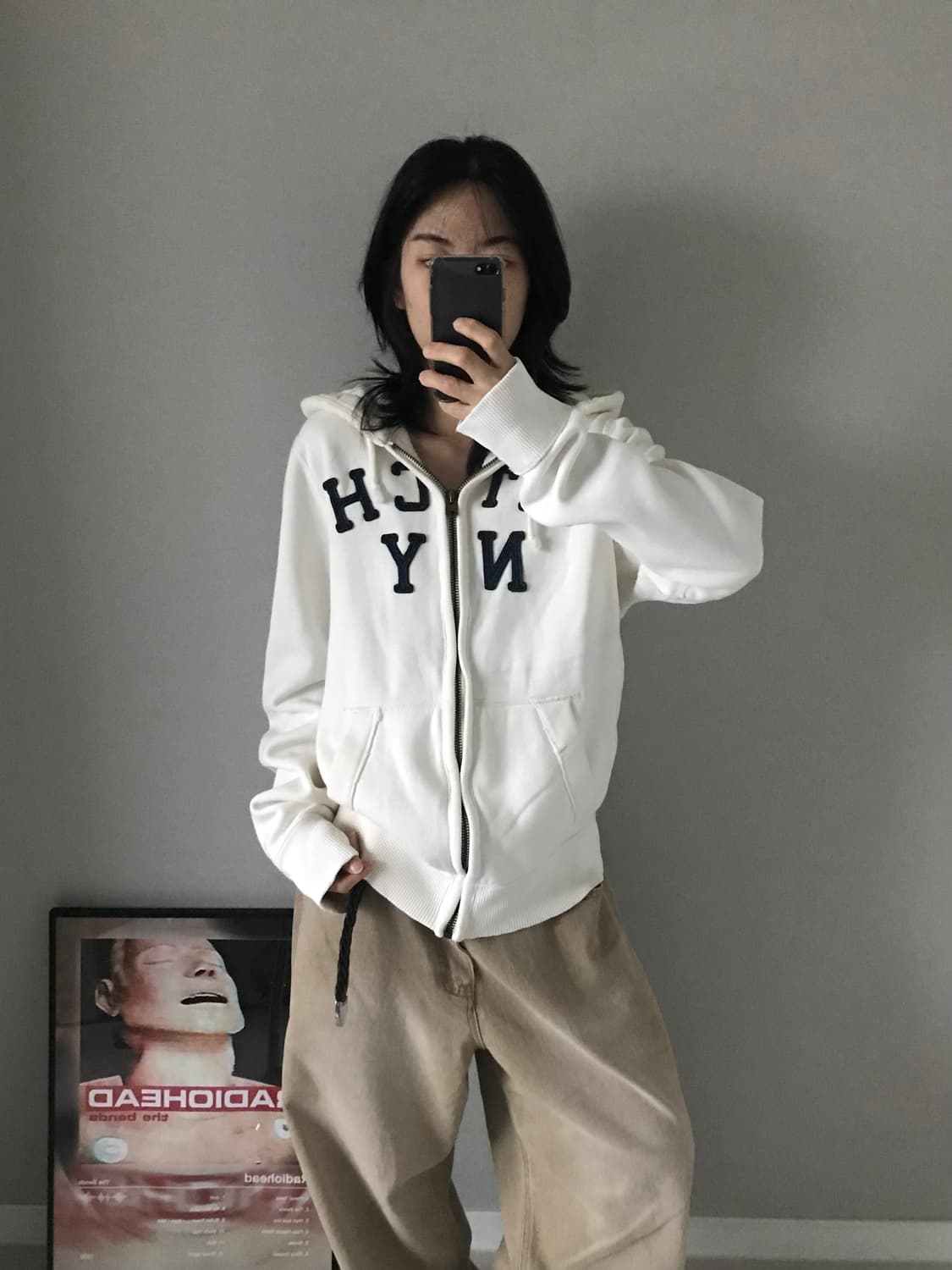 아베크롬비 자수로고 화이트 헤비코튼 후드집업 상품이미지3