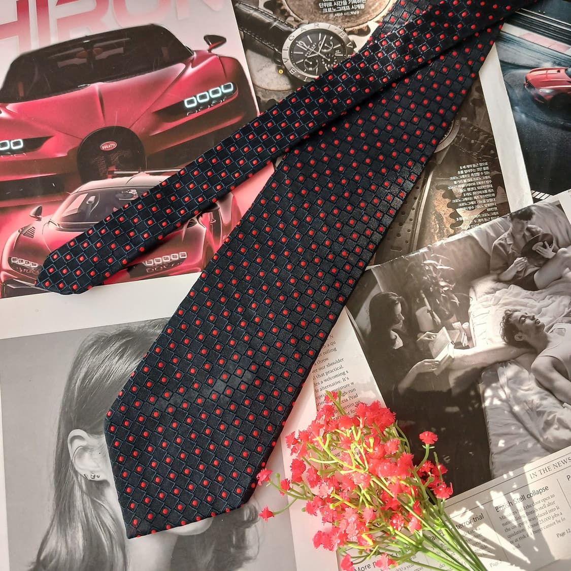 아쿠아스큐텀 실크 네이비 도트 넥타이 9.7cm A+등급 A19322
 상품이미지5