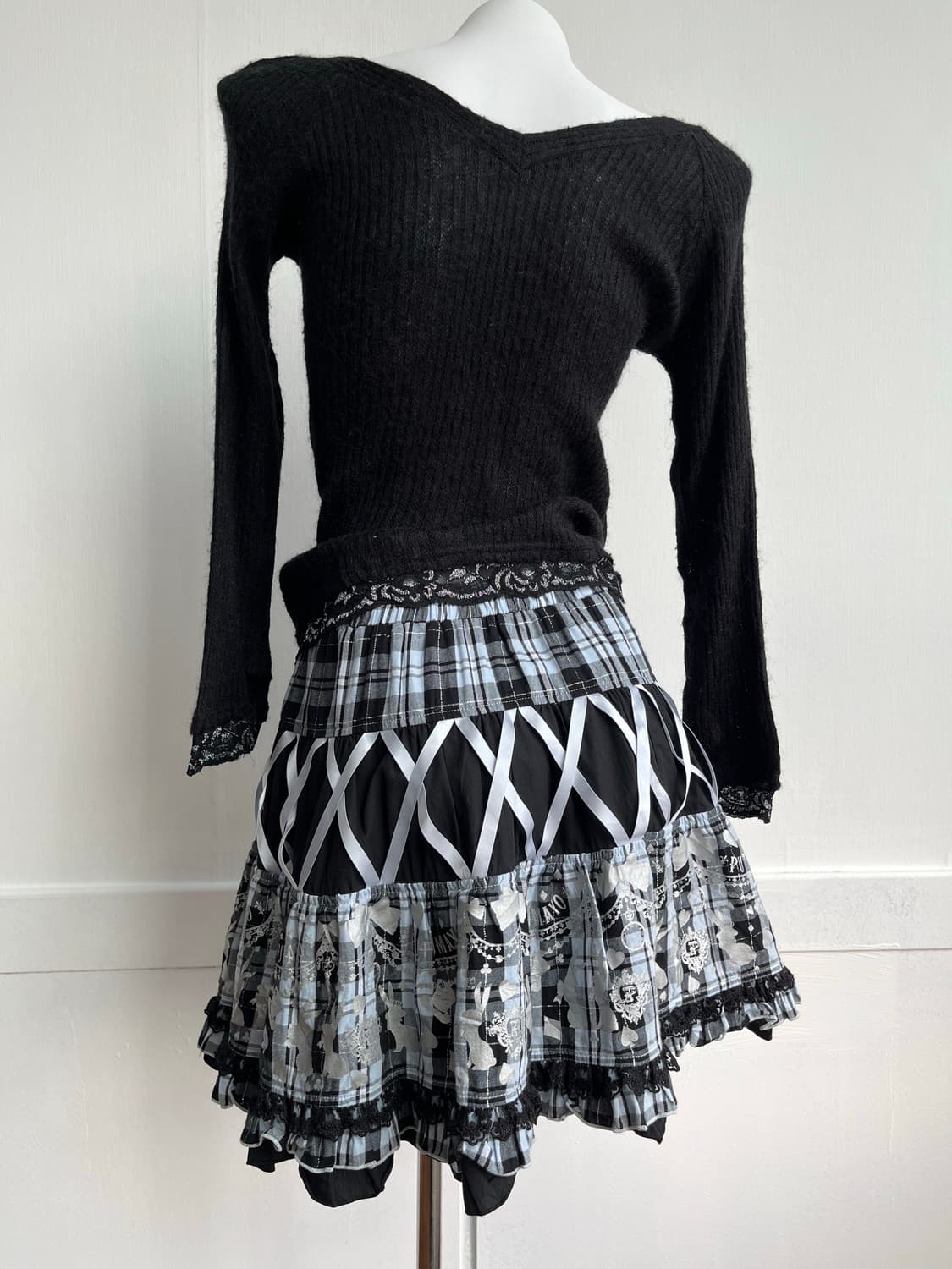  PUTUMAYO 블랙 체크 레이어드 프릴 미니 스커트 상품이미지6