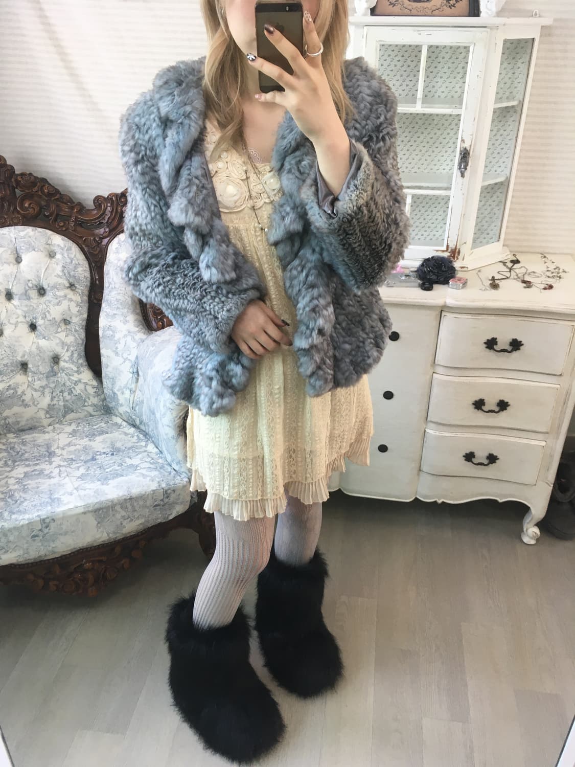 jpn vintage fairy blue-gray rabbit fur 상품이미지4