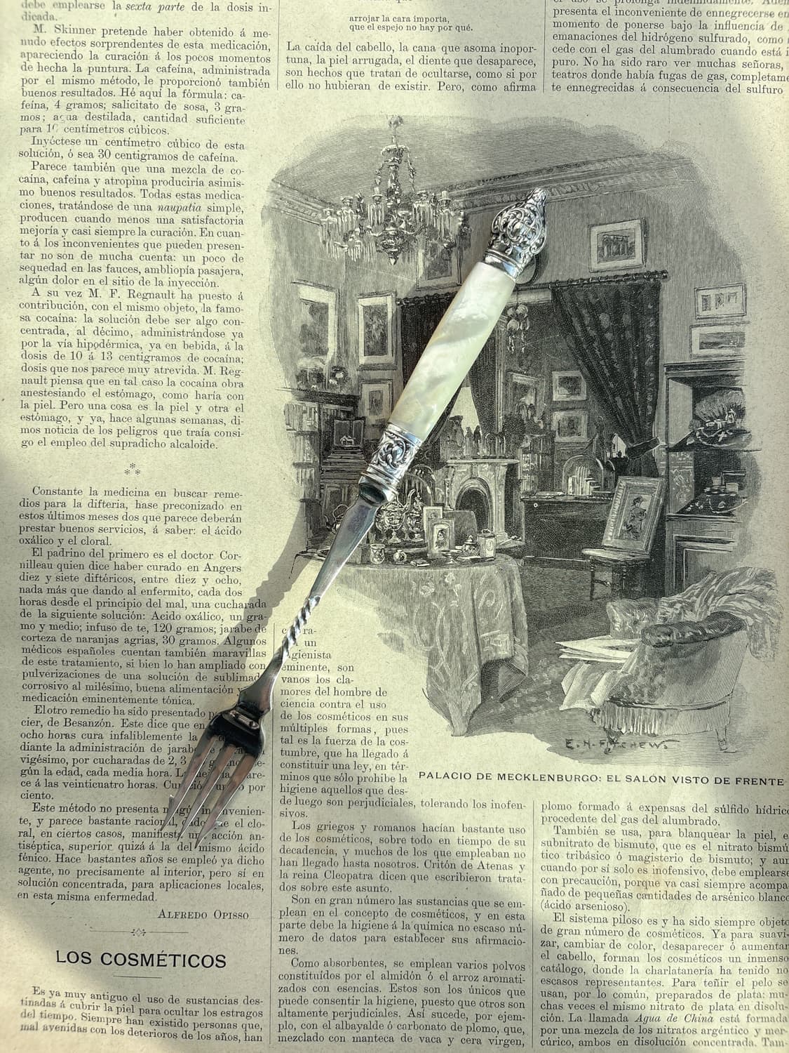 1890s 앤틱 실버플레이트 마더오브펄 올리브 포크 상품이미지1