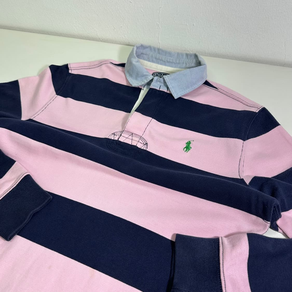M 폴로 랄프로렌 연분홍 빅단가라 럭비 맨투맨 상품이미지1