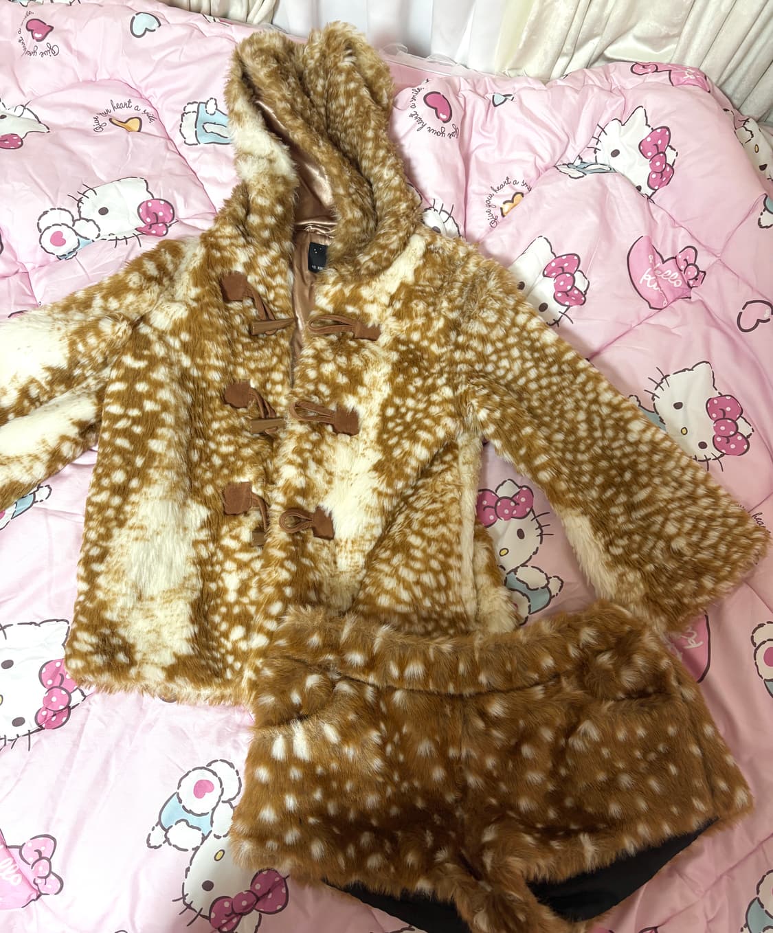 갸루 밤비코어 떡볶이 코트 & 팬츠 셋업 세트 상품이미지1