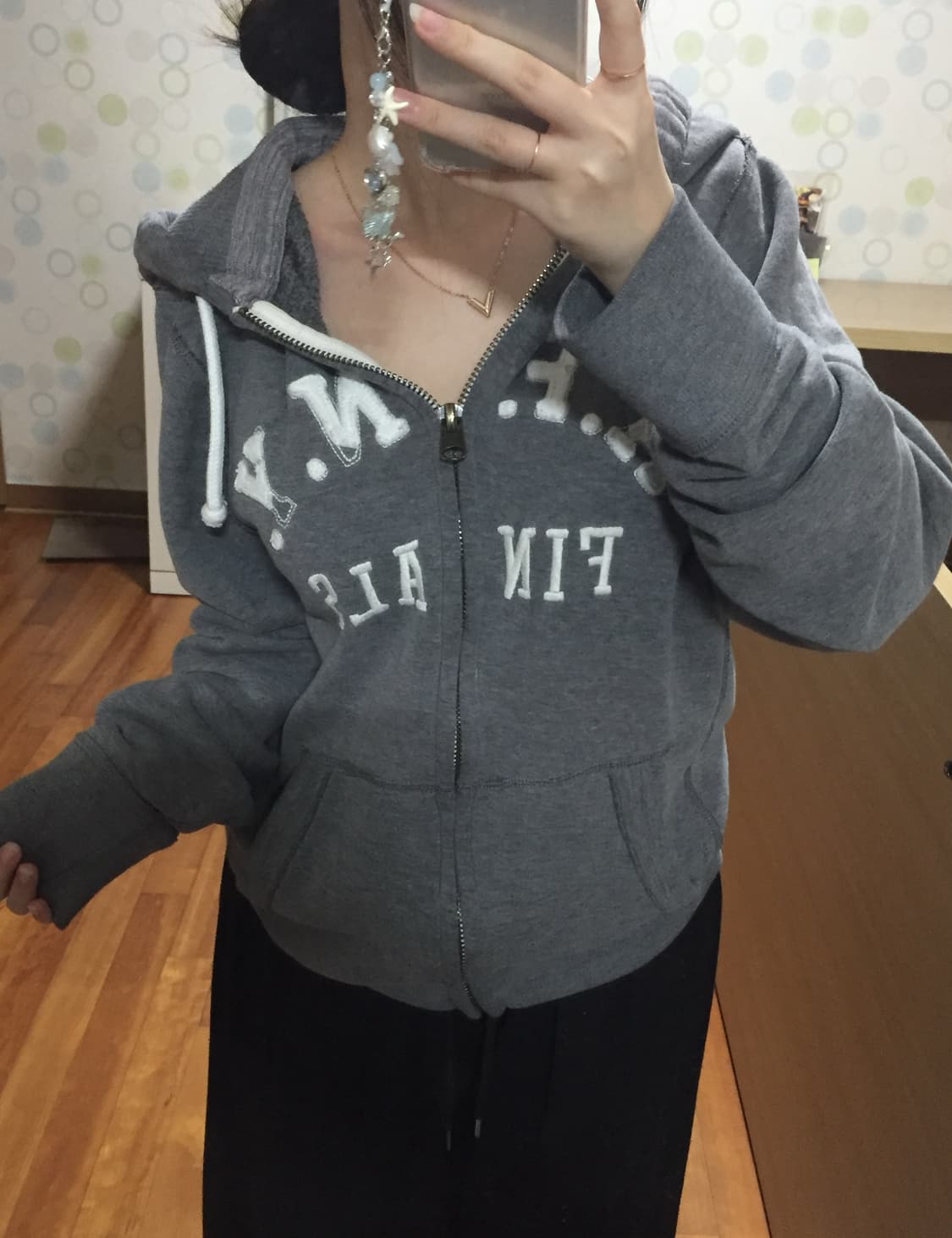 아베크롬비 진 그레이 로고 후드집업 상품이미지2