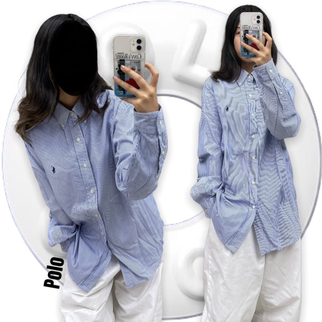 빈티지 폴로 랄프로렌 블루 스트라이프 셔츠 상품이미지1