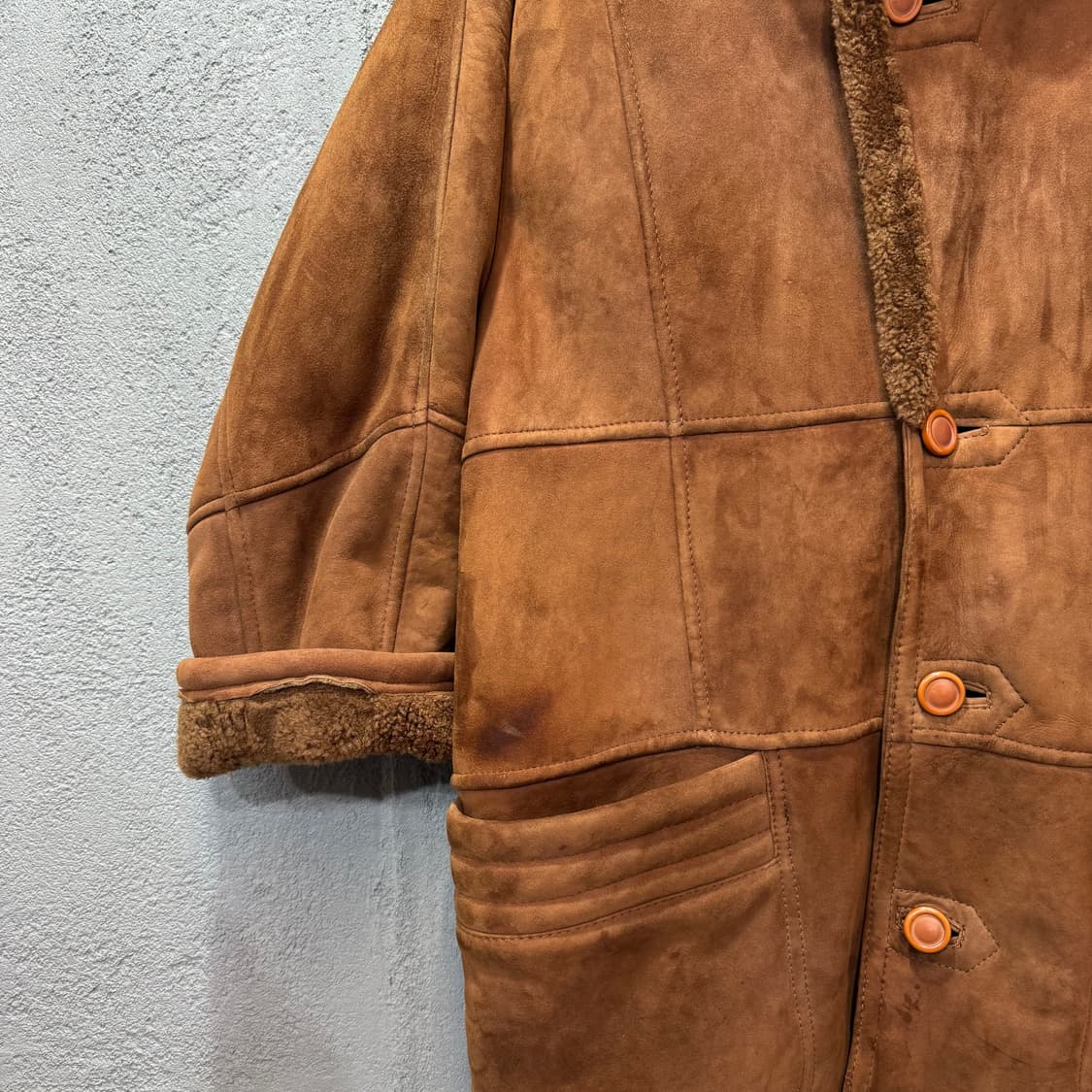 90s VIASVIS 빈티지 양가죽 스웨이드 무스탕 (XL)   상품이미지5