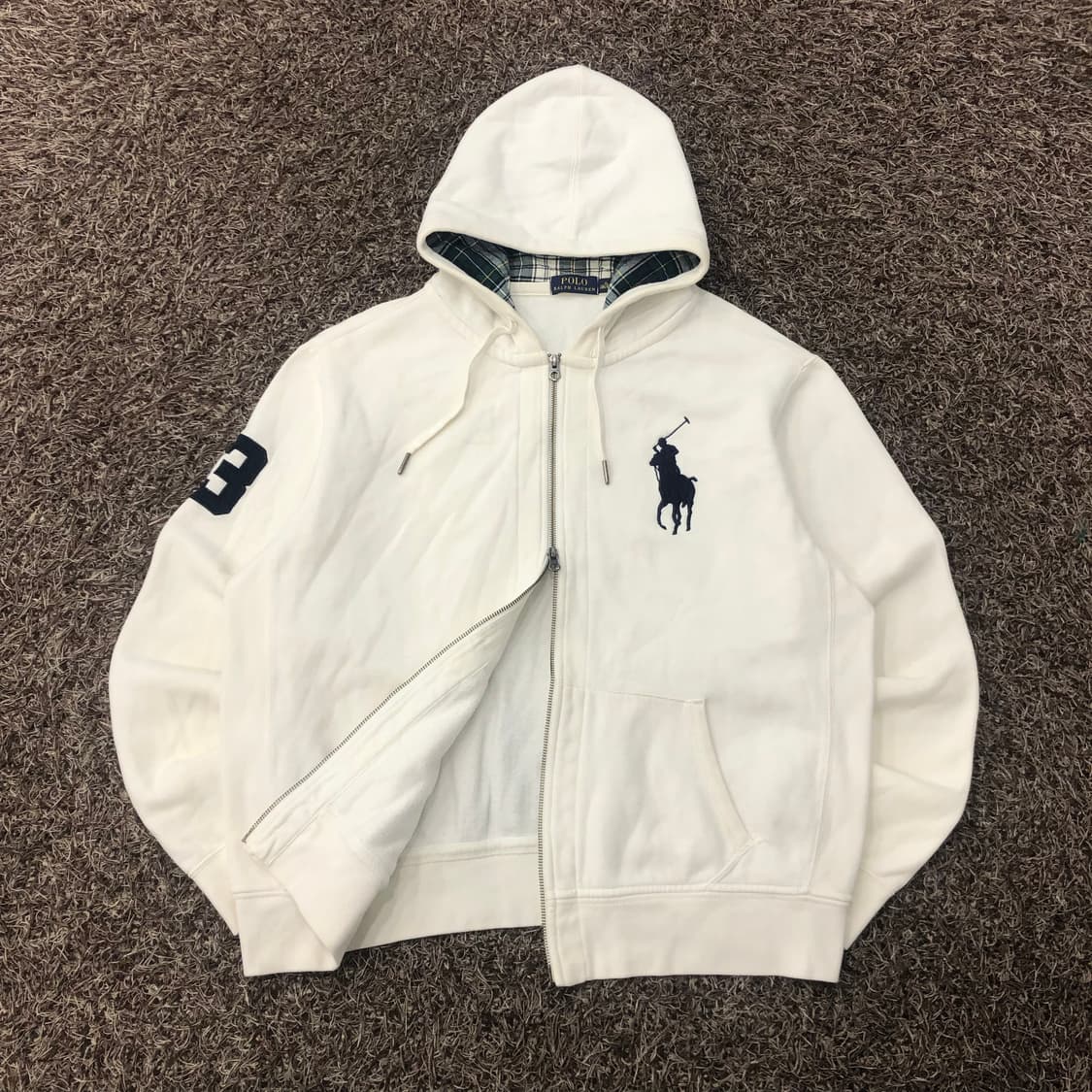 폴로 랄프로렌 빅포니 화이트 체크 투웨이 후드집업 상품이미지1