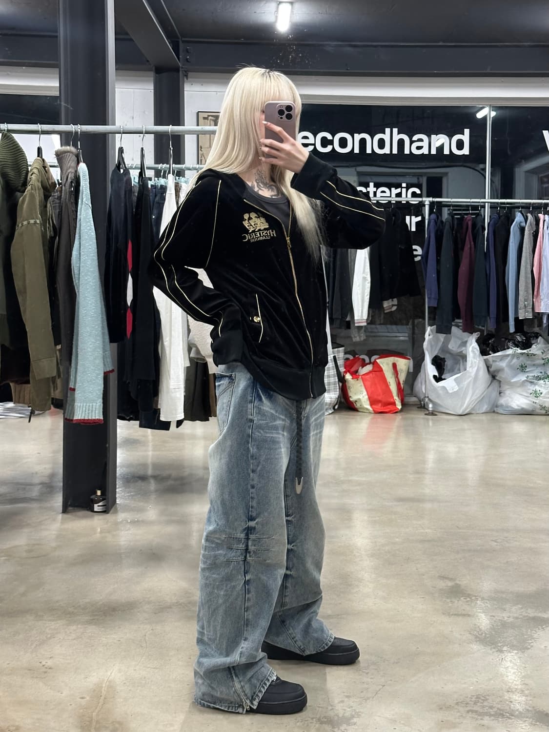 히스테릭 글래머 벨루어 골드자수 후드집업 상품이미지2