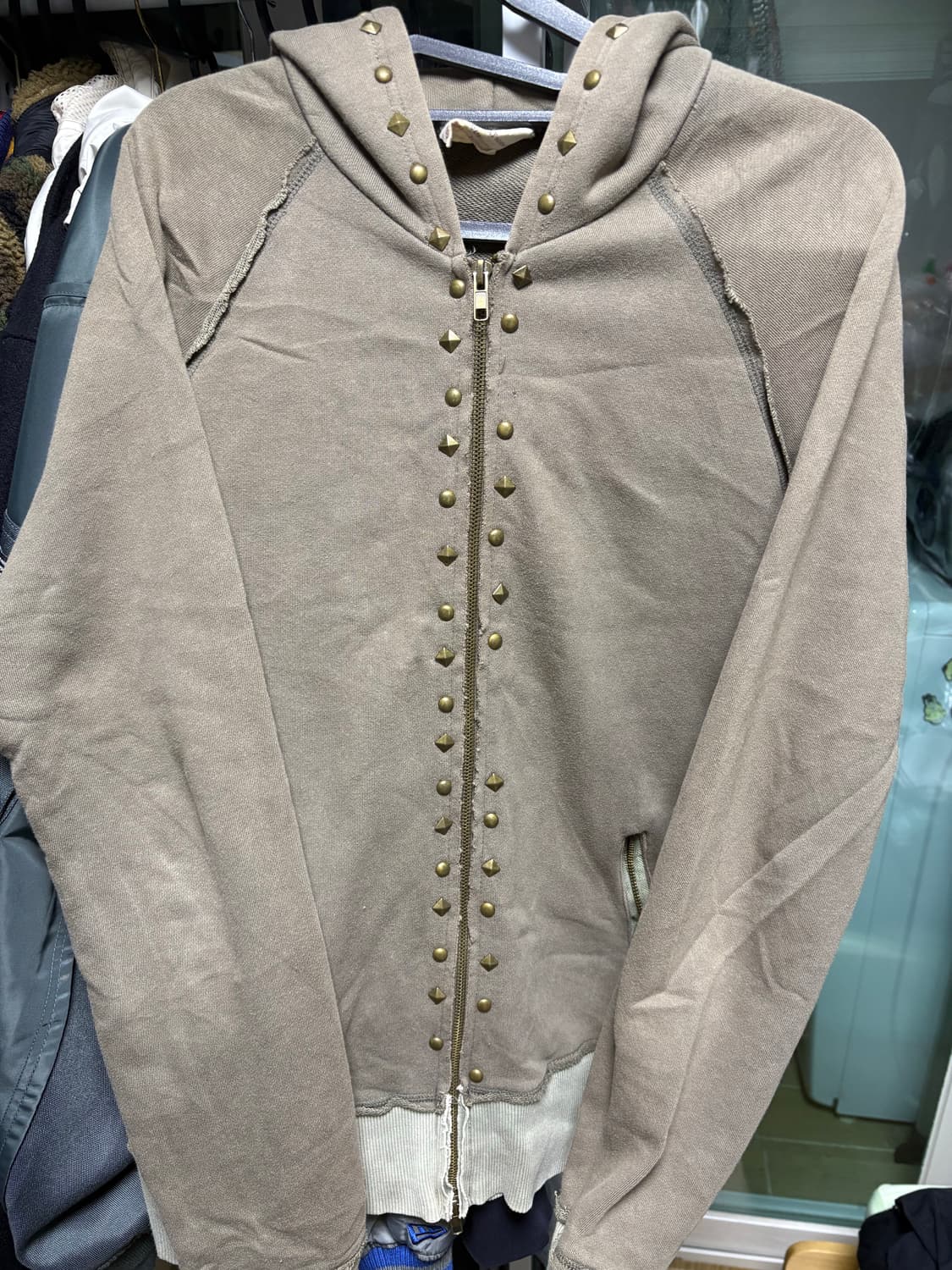 일본빈티지 펑크 와투케 카키 스터드 후드집업 상품이미지1