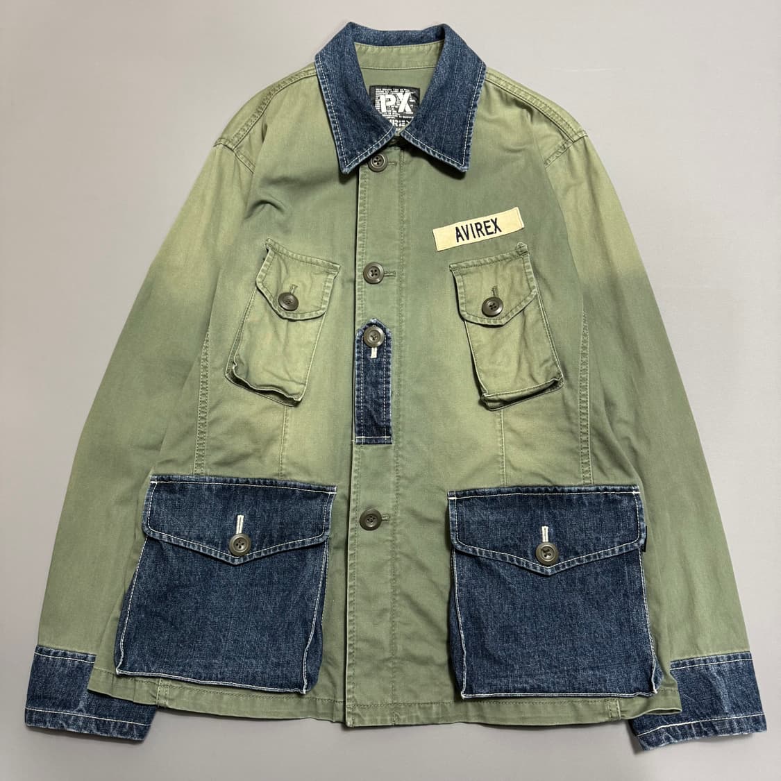 아비렉스 PX 카키컬러 데님 패치 워크 가공 워시드 코튼 헌팅 자켓 상품이미지7